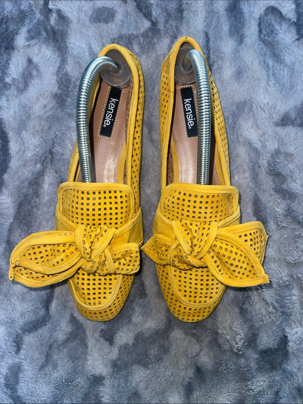 kensie Mustard Yellow Perforated Bow Loafers